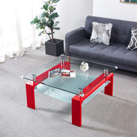 Tempered Glass Top Square Double-Layer Coffee Table with MDF Legs W1241S00062
