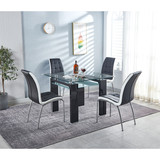 5 Pieces dining set, Square Double-Layer Tempered Glass Dining Table with 4 Lattice Design Leatherette Dining Chair W1241S00067