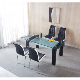 5 Pieces dining set, Rectangular Double-Layer Tempered Glass Dining Table with 4 Lattice Design Leatherette Dining Chair W1241S00071