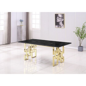 Contemporary Rectangular Marble Table, 0.71" Marble Top, Gold Mirrored Finish, Luxury Design for Home (78.7"x39.4"x29.9")