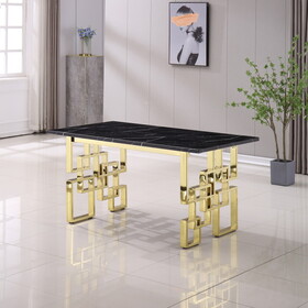 Contemporary Rectangular Marble Table, 0.71" Marble Top, Gold Mirrored Finish, Luxury Design for Home (63"x35.4"x29.5")