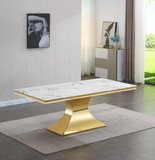 Luxurious Design Marble Rectangular Dining Table with Gold Mirrored Finish Stainless Steel Base W1241S00115