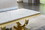 Modern Rectangular White Marble Coffee Table, 0.71" Thick Marble Top, U-Shape Stainless Steel Base with Gold Mirrored Finish W1241S00122