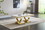 Modern Rectangular White Marble Coffee Table, 0.71" Thick Marble Top, U-Shape Stainless Steel Base with Gold Mirrored Finish W1241S00122