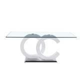 Tempered Glass Dining Table with White MDF Middle Support and Stainless Steel Base for Modern Design