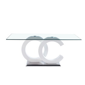 Tempered Glass Dining Table with White MDF Middle Support and Stainless Steel Base for Modern Design