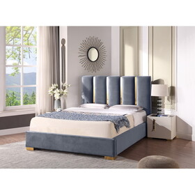 Contemporary Velvet Upholstered Bed, Solid Wood Frame, High-density Foam, Gold Metal Leg, Queen Size