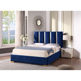 Contemporary Velvet Upholstered Bed, Solid Wood Frame, High-density Foam, Gold Metal Leg, King Size