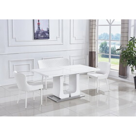 63"/78.7" Extendable Dining Table with Butterfly Leaf, High Gloss Lacquer Coating and Pedestal Base in White/Chrome W1241S00156
