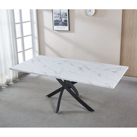 Rectangle MDF Dining Table, Printed Marble Table Top and Black Metal Base