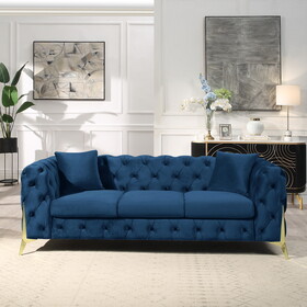Blue Elegant Velvet Living Room 3-Seater Sofa, Upholstered Sofa