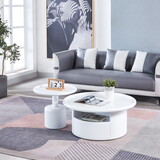 2 Pieces White MDF Round Coffee Table Set for Living Room, Bedroom W1241S00208