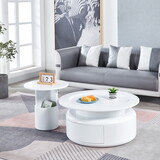 2 Pieces White MDF Round Coffee Table Set for Living Room, Bedroom W1241S00209