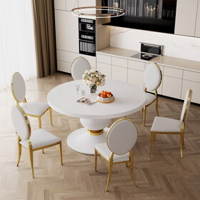 59" Round White MDF Dining Table, Base with Gold Finish Stainless Steel Circle W1241S00250