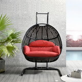 Patio PE Rattan Double Swing Chair with Stand, Two Person Hanging Chair for Balcony, Courtyard P-W1241S00253