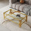 Top and Bottom Double Layer Tempered Glass Coffee Table and Mirror Finished Stainless Steel Frame W1241S00316