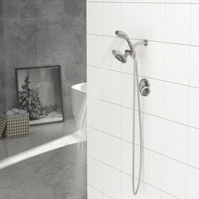 Multi Function Dual Shower Head - Shower System with 5" Rain Showerhead, 5-Function Hand Shower, Brushed Nickel
