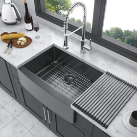 27 Gunmetal Black Farmhouse Sink - 27*21*10 inch Kitchen Sink Stainless Steel 16 gauge Apron Front Kitchen Sink W1243122070