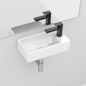 18x10 inch White Ceramic Rectangle Wall Mount Bathroom Sink with Single Faucet Hole W1243124709