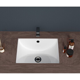 18.5"x14" White Ceramic Rectangular Undermount Bathroom Sink with Overflow