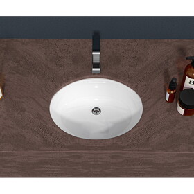19"x16" White Ceramic Oval Undermount Bathroom Sink with Overflow W1243124960
