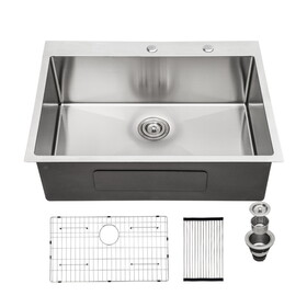28x22x10 inch Kitchen Sink Drop in 16 Gauge Stainless Steel 28" Single Bowl Topmount Kitchen Sink Basin W1243130640