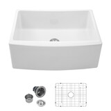 White Farmhouse Sink - 24 inch White Kitchen Sink Ceramic Arch Edge Apron Front Single Bowl Farm Kitchen Sinks W1243132016