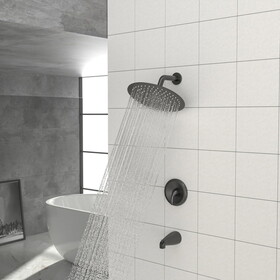 10" Round Rain Shower Head Systems with Waterfall Tub Spout, Matte black,Wall Mounted shower