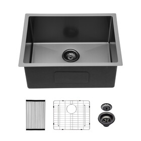 23" Gunmetal Black Kitchen Sink - 23"x 18"x 10" Undermount Singel Bowl Kitchen basin 16 Gauge Stainless Steel with 10 inch Deep W1243136700