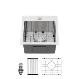Stainless Steel Drop in Kitchen Sink - 15 inch Drop-in Topmount Sinks 16 Gauge 15x15x9" W1243142551