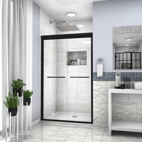 Shower Door 48" W x 76"H Double Sliding Shower Enclosure, Matte Black W124366337