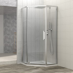 Shower Door 34-1/8" x 72" Semi-Frameless Neo-Angle Hinged Shower Enclosure, Chrome W124343784