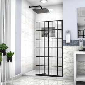 Shower Door 38" W x 72" H Single Panel Frameless Fixed Shower Door, Open Entry Design in Matte Black W124366347