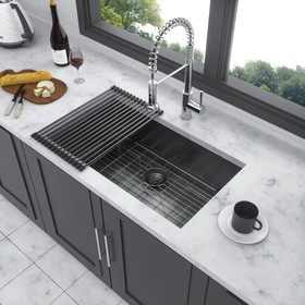 32 inch Undermount Sink - 32" x 19" x 10" Gunmetal Black Undermount Kitchen Sink 16 Gauge 10 inch Deep Single Bowl Kitchen Sink Basin W124370588