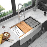 30 Farmhouse Sink Workstation - 30 inch Kitchen Sink Stainless Steel 16 Gauge Apron Front Kitchen Sink W124371002