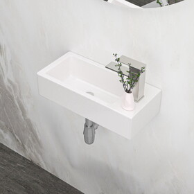 14.57x7.28 inch White Ceramic Rectangle Wall Mount Bathroom Sink with Single Faucet Hole W1243124709