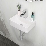 14.5x10 inch White Ceramic Rectangle Wall Mount Bathroom Sink with Single Faucet Hole W124366949