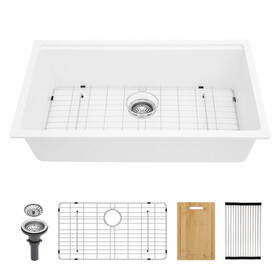 Quartz Kitchen Sink - 33x19" White granite composite Workstation undermount kitchen sink