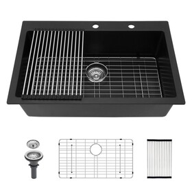 Quartz Kitchen Sink - 33x22" Black granite composite Drop in kitchen sink