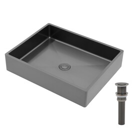 19"x15" Gunmetal Black Stainless Steel Bathroom Sink with Pop Up Drain
