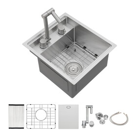 15" Undermount bar Sink with folding faucet - 15*17 inch Single Bowl 16 Gauge Stainless Steel Kitchen Sinks W1243P207471