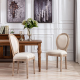 French Style Solid Wood Frame Antique Painting Linen Fabric Oval Back Dining Chair, Set of 2, Cream W124952372