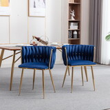 Modern Design Golden Metal Frame Velvet Fabric Dining Chair with Golden Legs,Set of 2,Navy
