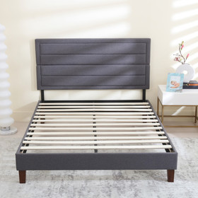 Upholstered Platform Bed Frame Twin / Headboad and Storage / Wood Slat Support / Dark Grey W125349290