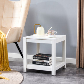 Simple White Side Table, 2-Tier Small Space End Table, Night Stand, Sofa Table, Side Table with Storage Shelve W126550967