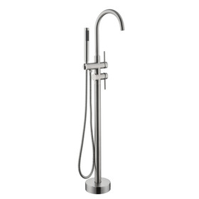 Mount Bathtub Faucet Freestanding Tub Filler Brushed Nickel Standing High Flow Shower Faucets with Handheld Shower Mixer Taps Swivel Spout W127257911