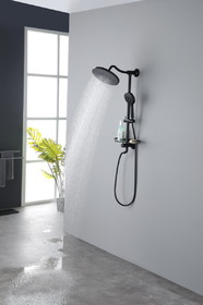 Showerspas Shower System, with 10" Rain Showerhead, 4-Function Hand Shower, Adjustable Slide Bar and Soap Dish, Matte Black Finish