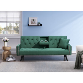 1730 Sofa Bed Armrest with Nail Head Trim with Two Cup Holders 72" Green Velvet Sofa for Small Spaces W127850852