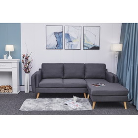 3020 L-Shaped Sofa with Footrests Can be Left and Right Interchangeable Plus Double Armrests 84.6"Dark Gray Cotton Sofa Suitable for Living Room Apartment