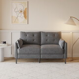 57.5-inch cotton linen dark gray love seat sofa Metal feet Plastic feet Chunky cushion with two armrests W1278S00009